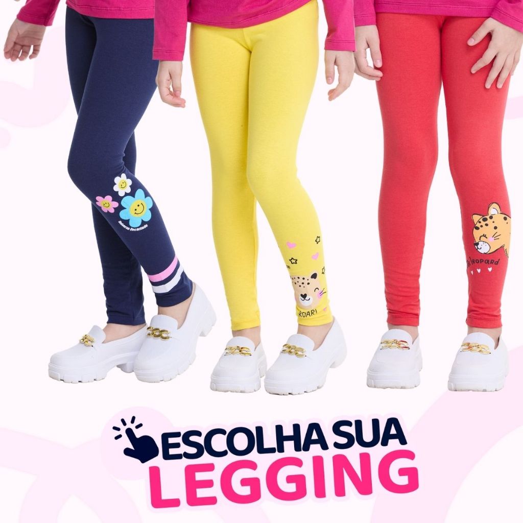 Escolha sua Calça Legging Infantil Menina Feminino Cotton Juvenil Leggi Bebe Estampada em Oferta na Shopee