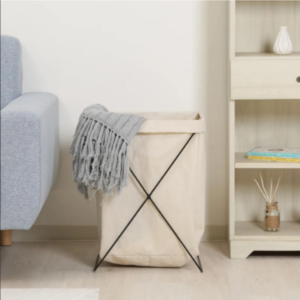 Cesto Dobrável para Roupas | Design Moderno + Tampa | Organizador de Lavanderia