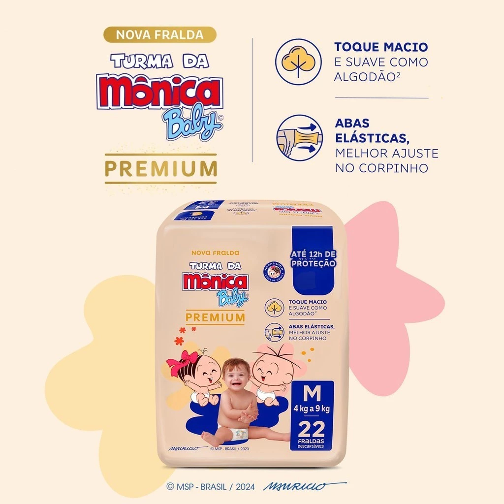Detalhes do Kit Fralda Turma da Mônica Baby Premium Jumbo M com 22un