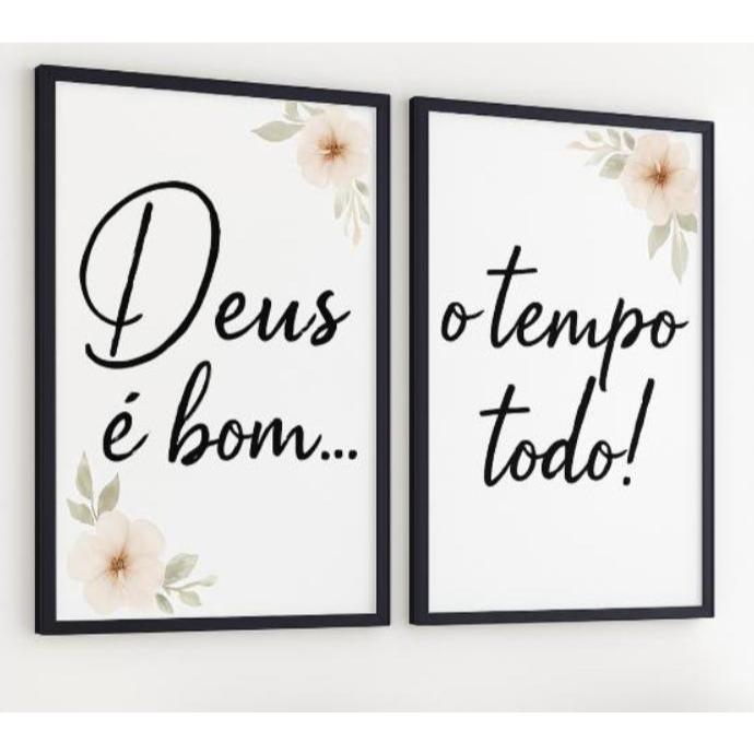 Kit Quadros Decorativos 2 peças, Deus é bom o tempo todo, religião, fé, ideal para quarto, sala ou hall em Oferta na Shopee