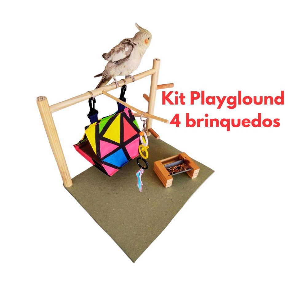 Parquinho  4 Brinquedos Para Calopsita Parquinho Playground Gaiola Aves Caturra Tuim Periquito Rinq Neck Agapornes.