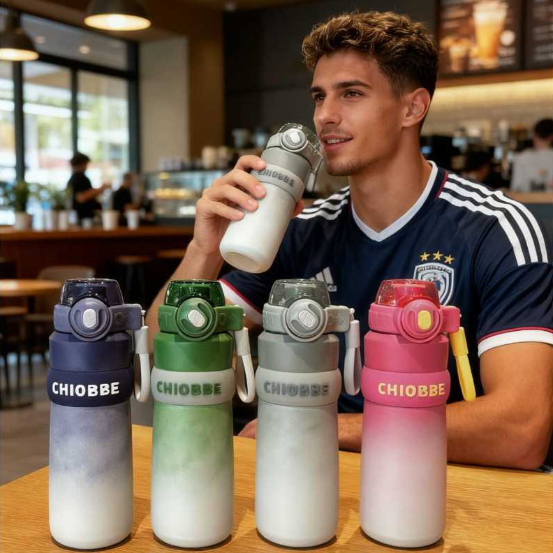 Garrafa Térmica Com Trava e Bico de Silicone Alça Lazer Esportes Inox 560ml Anti-vazamento em Oferta na Shopee