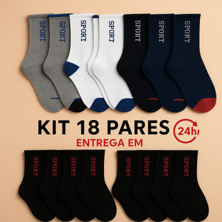 Meia Longa Masculina Com Algodão - 3,6,9,12,15,18 e 24 Pares Compre mais, pague menos