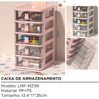Organizador de Mesa com 4 ou 5 Gavetas Porta Treco Caneta Maquiagem Escritório Multiuso