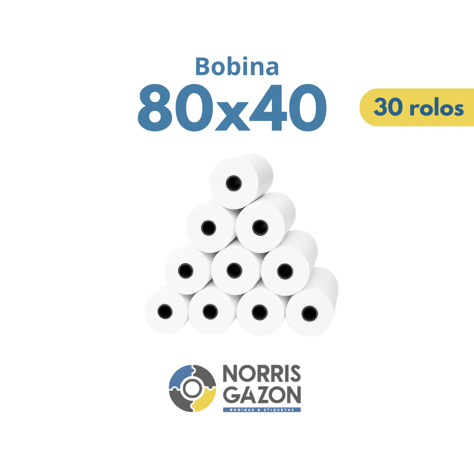 Bobina Termica 80x40 Branca caixa com 30 rolos. em Oferta na Shopee