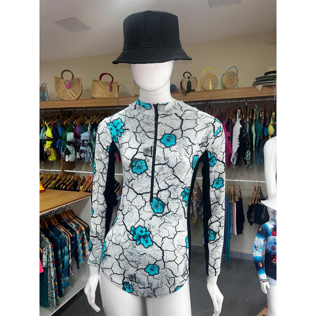 Maiô manga longa com Zípper   juvenil e adulto proteção UV , ideal para moda praia , resort e passeio de jet ski.
