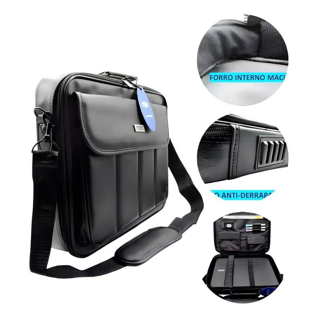 Bolsa Pasta para Notebook Couro Masculina até 15,6" Maleta Executiva Dex 03U Preta em Oferta na Shopee