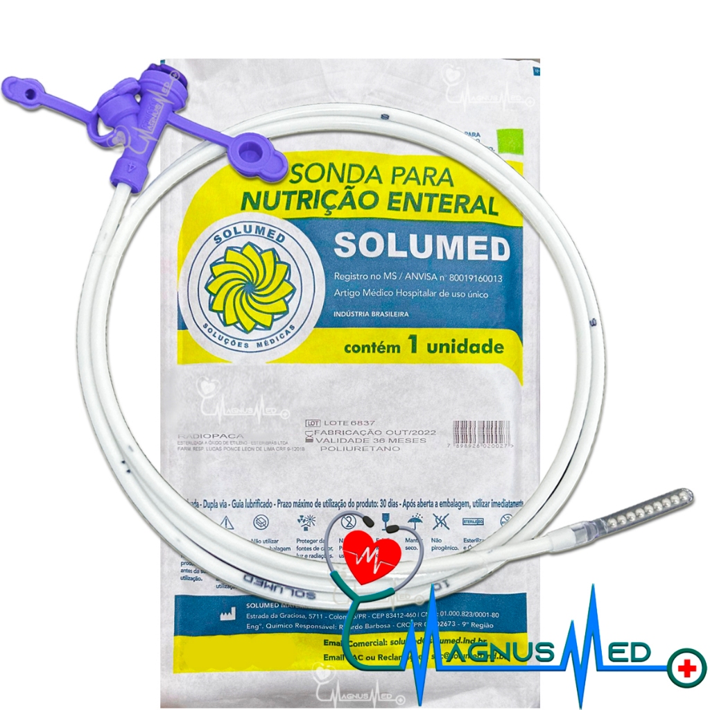 Sonda para Alimentação Nutrição Enteral com Guia Nº 08fr 100cm - Solumed