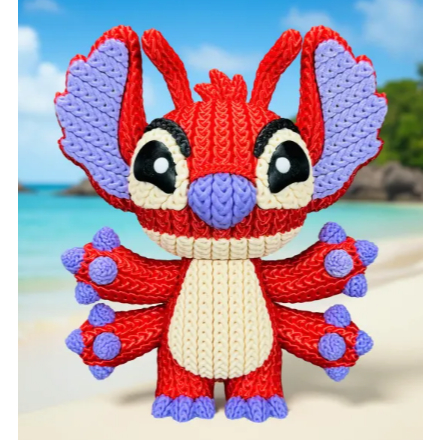Boneco Amigurumi Stitch Vermelho 3D estilo Crochê 18CM – Decorativa e Colecionável