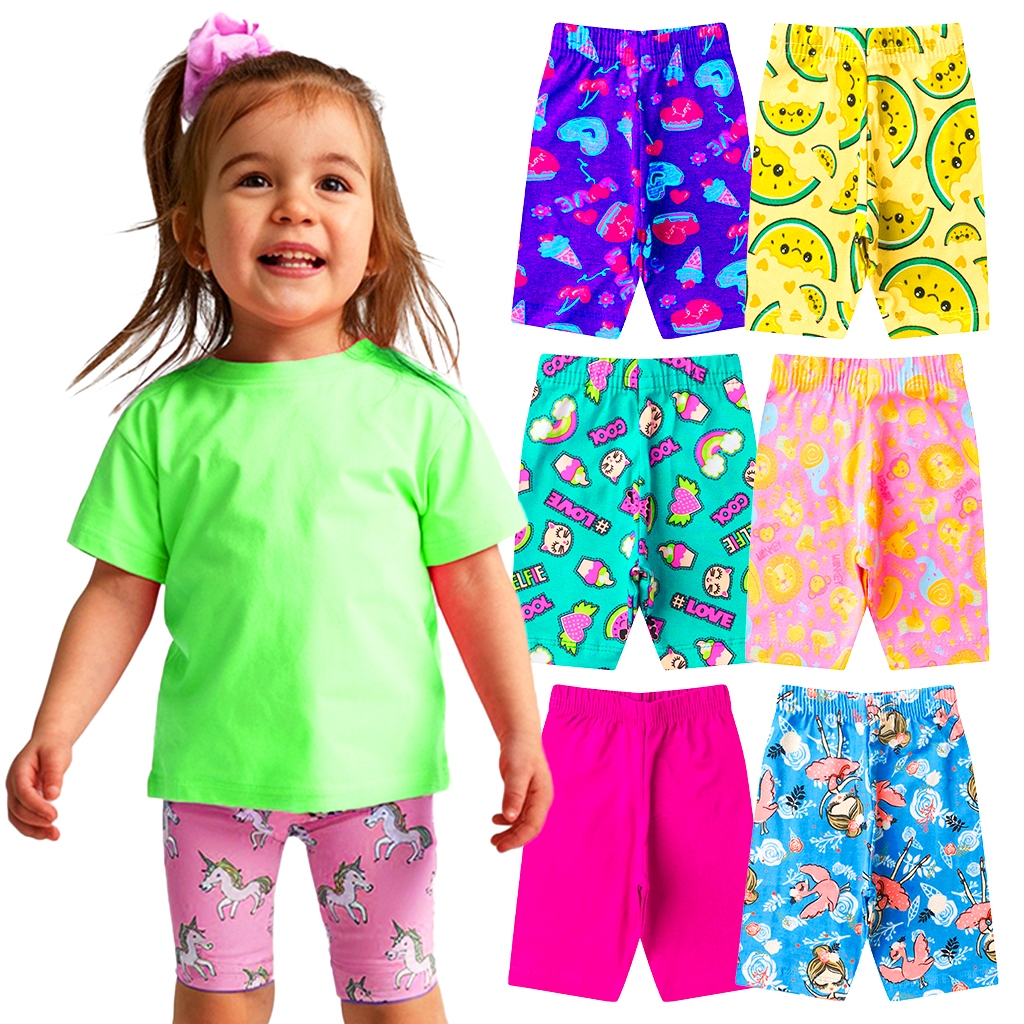 Kit de 2 ou 4 Bermudas Ciclista Infantil Cotton Menina Premium 1 ao 8 Verão Feminino