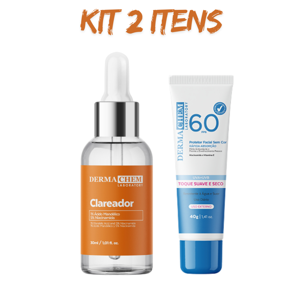 Kit Protetor Solar F60 + Sérum Clareador Peptídeos Rosa Mosqueta Efeito Secativo Dermachem em Oferta na Shopee