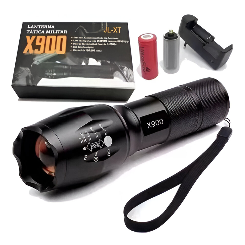 Lanterna Tática Militar X900 Zoom Recarregável Profissional Zoom Sinalizador Recarregável Luz Camp