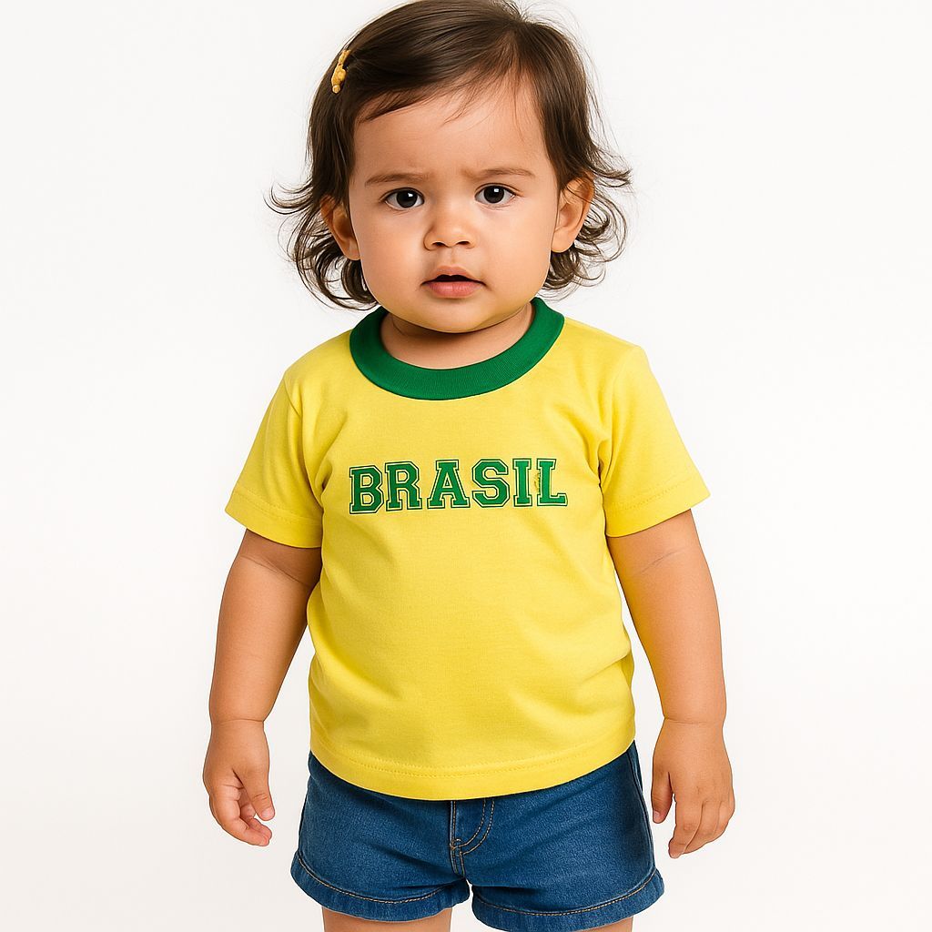 Camiseta Brasil Manga Curta Infantil De Algodão Bebê Menina Menino Verão Cores