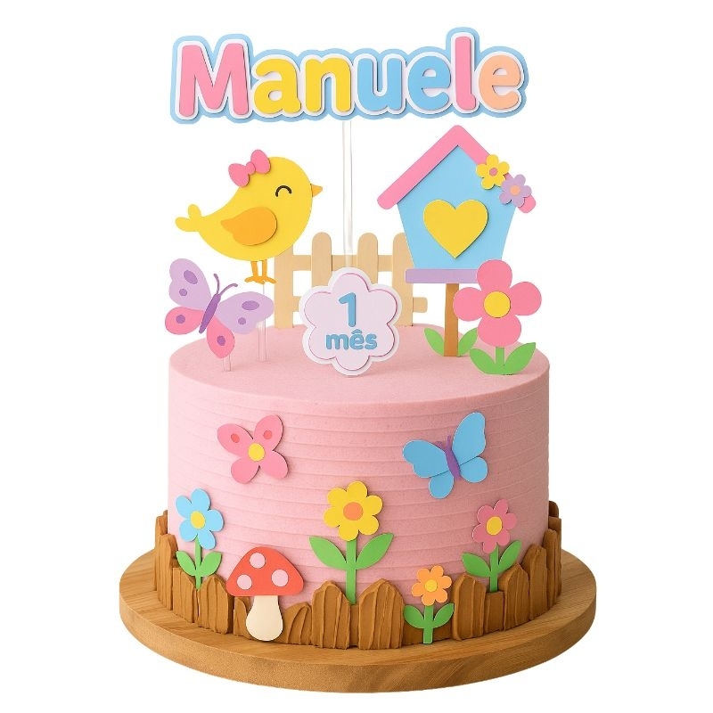 Topo / Topper de bolo Jardim encantado Personalizado / Topo Mesversário Menina Jardim/ Aniversário