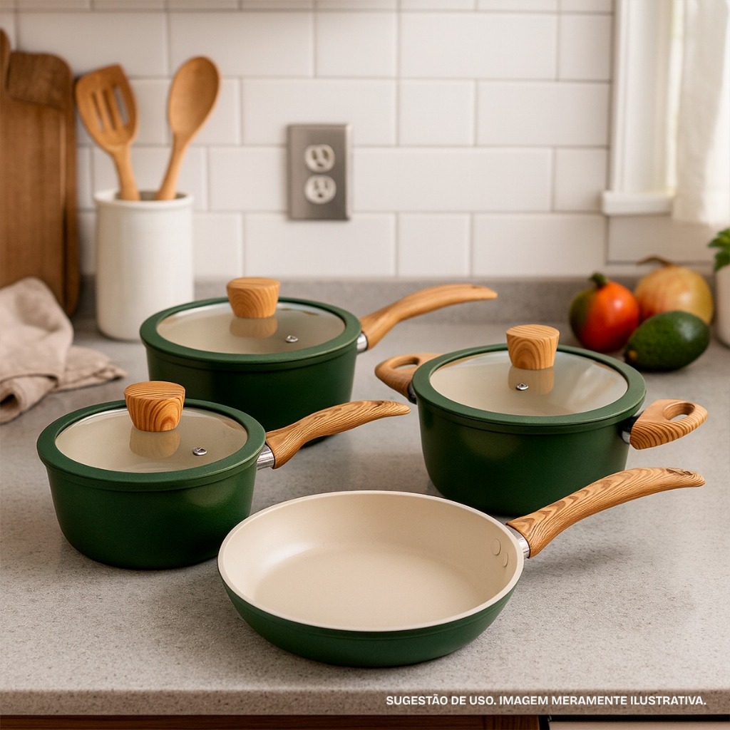 Imagem Jogo de Panelas 4 Peças Antiaderente Cerâmica Compatível Fogão Gás e Indução