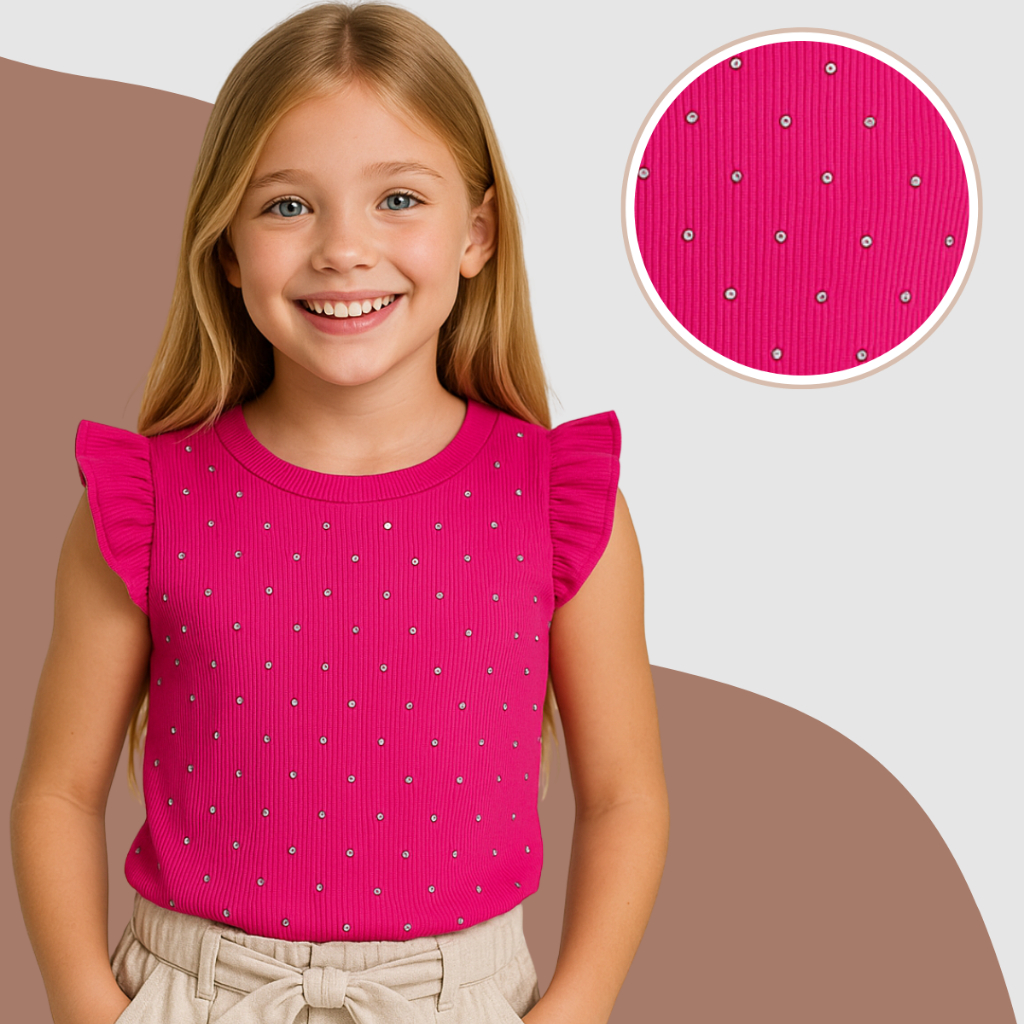 Blusa Blusinha Canelada Infantil Meninas Strass Blog Luxo 4 ao 12
