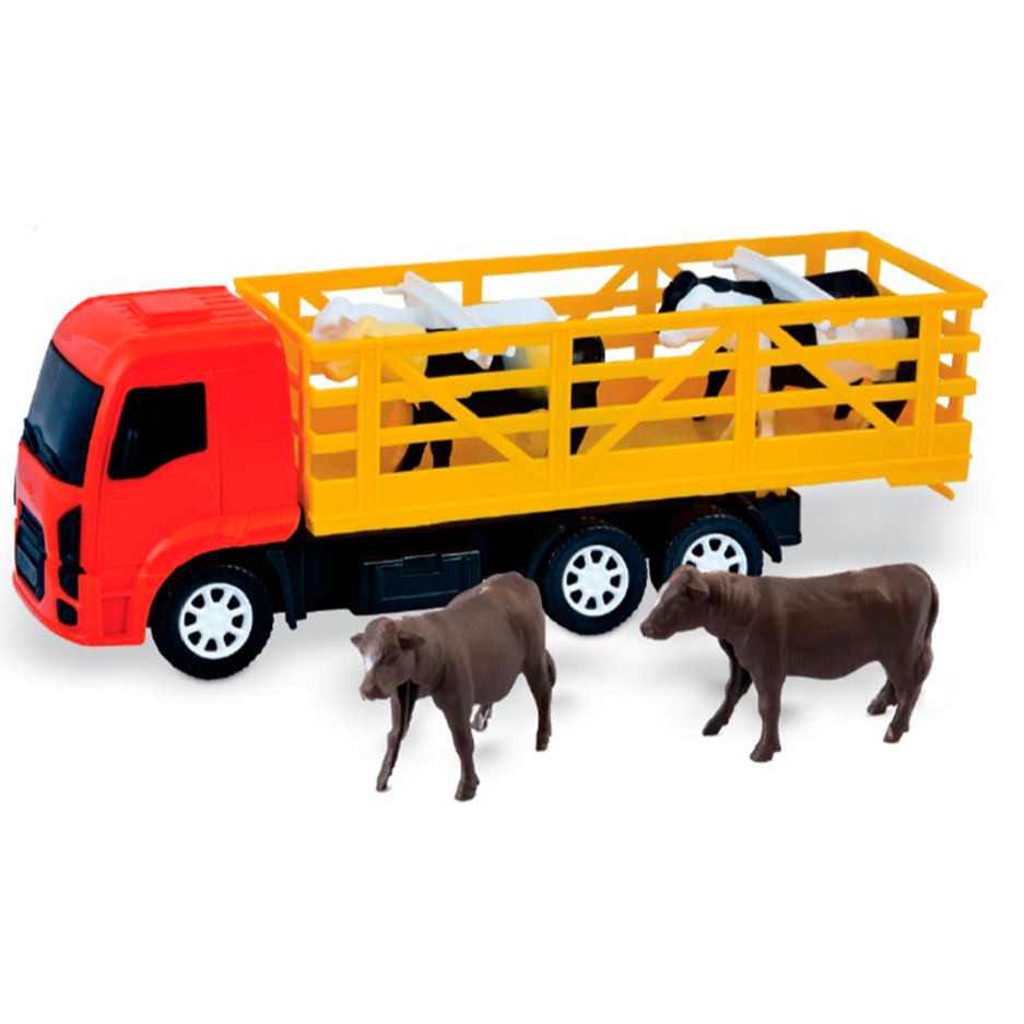 Caminhão Fazendinha com Bois Brinquedo Infantil Transporte Gado Fazenda Carreta Animais Grande