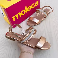 Sandália Rasteirinha Feminina Moleca Strass Brilho Metalizada Confortável Lançamento