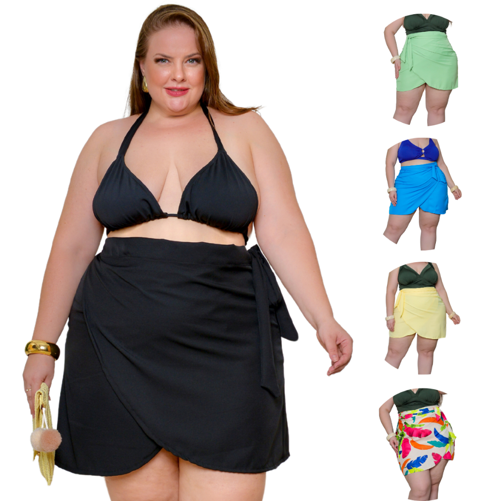 Saída De Praia Plus Size Saia Curta Envelope Tecido Premium Verão Moda Praia Carnaval Piscina em Oferta na Shopee