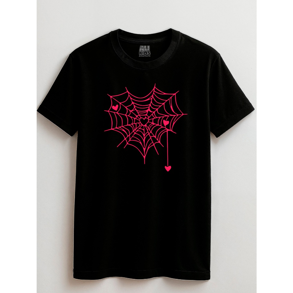 Camiseta Urban Juvenil e Infantil 2 ao 16 anos Coração Teia Aranha Streetwear Menina Menino
