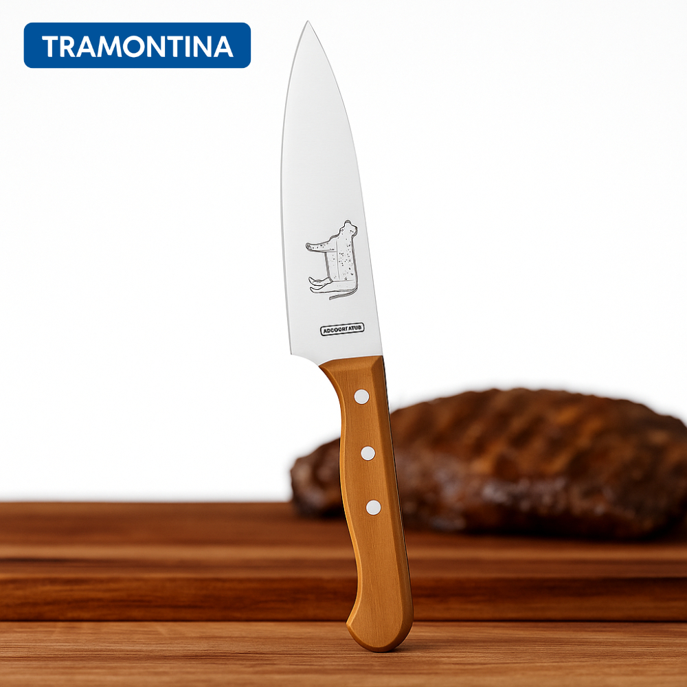 Faca Tramontina 8” Para Carne e Churrasco 33cm Lâmina Inox Afiada Cabo de Madeira Resistente