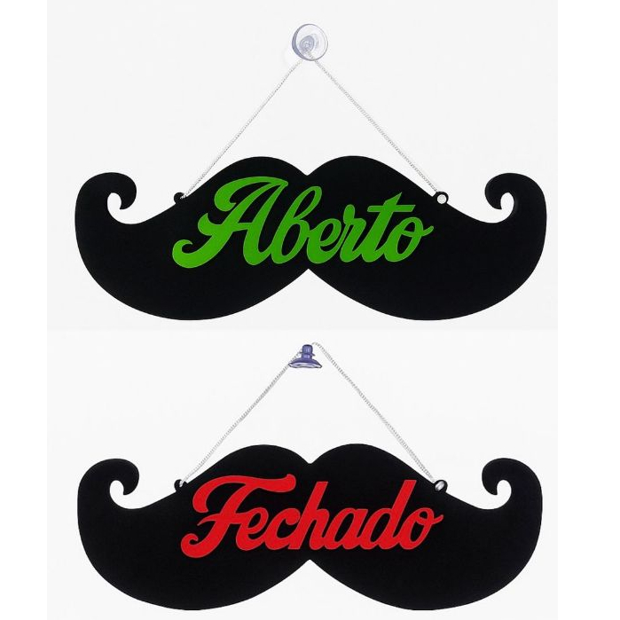 Bigode Aberto Fechado Placa Barberaria Placa Indicativa