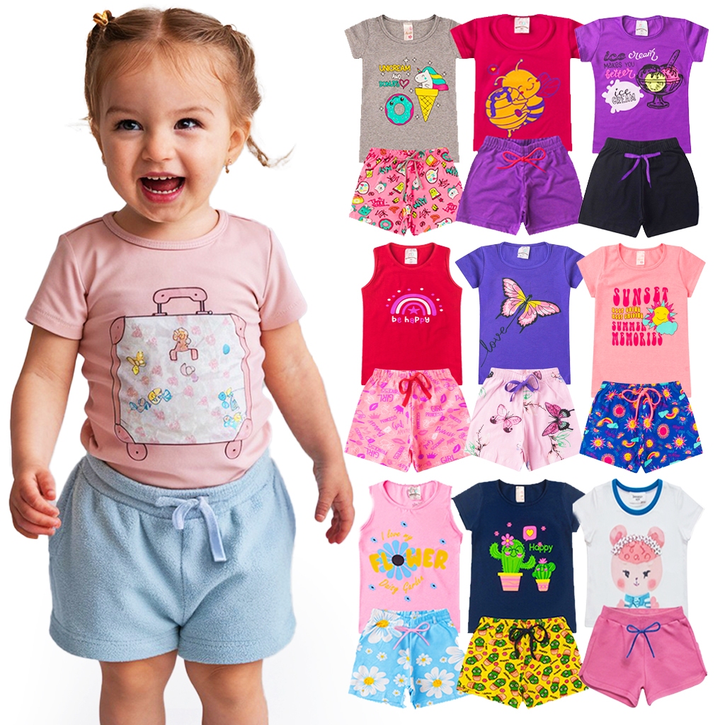 Kit 6, 8 ou 14 Peças Roupa Infantil Menina Verão Conjunto Criança Feminino Tamanho 1 ao 14