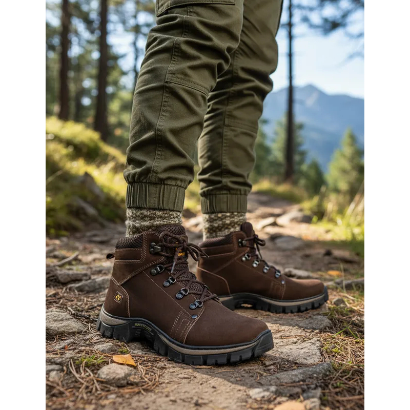 Bota Coturno Adventure Trail Spiller Shoes Couro Nobuck Palmilha em Gel Sola Antiderrapante Trilha