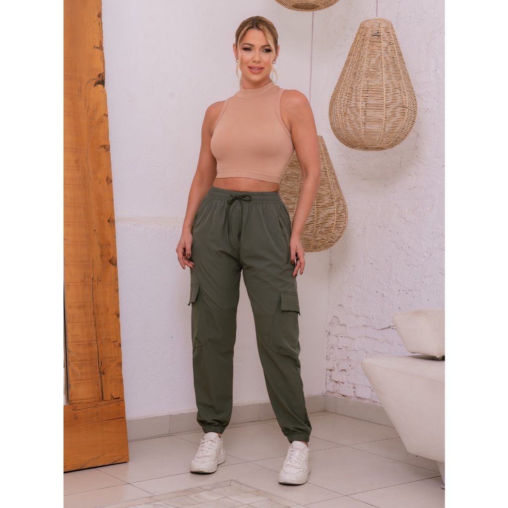 CALÇA FEMENINA  DE CARGO ELASTANO ESPORTIVO ACADEMICO em Oferta na Shopee