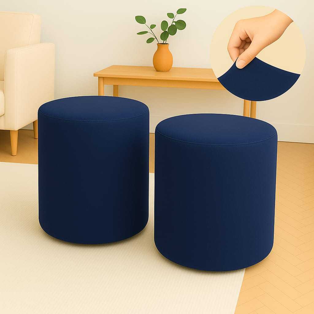 2 Capas Puff Redondo Malha Gel Elástica | Protetor de Puff Lavável 40x35cm