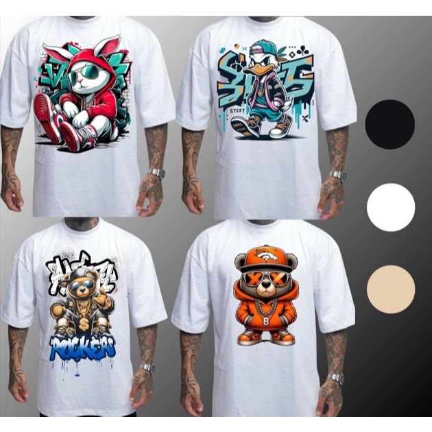 Camiseta Oversized Masculina Diversas Estampas Estilo Streetwear hip-hop Casual & estilosa