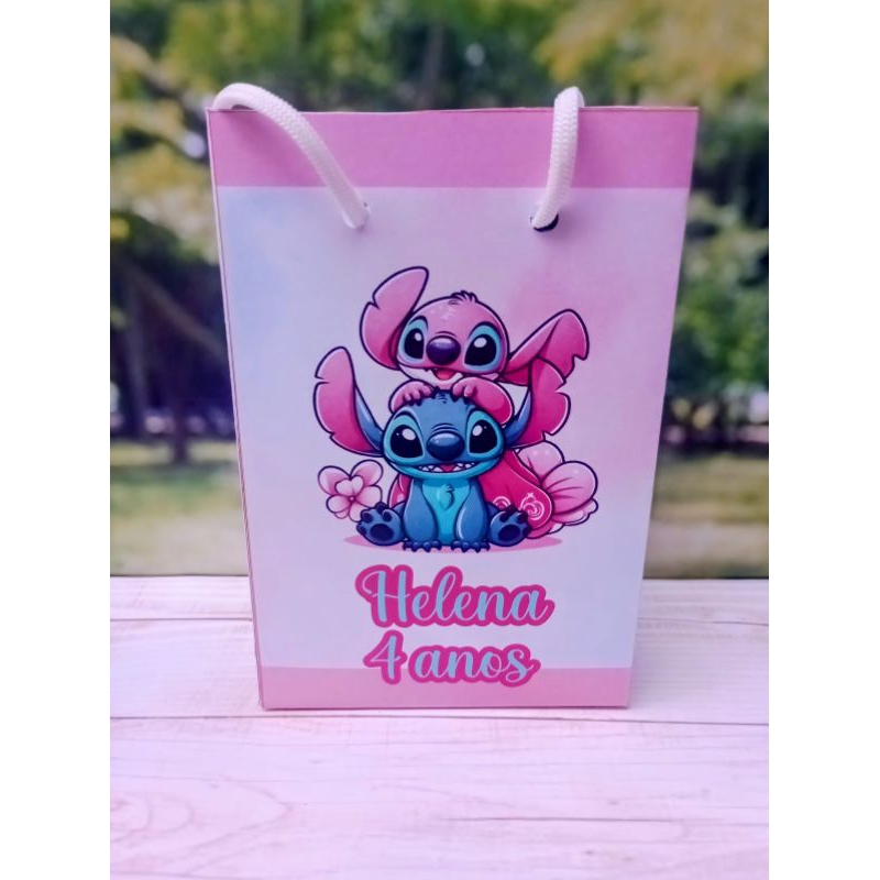 PEGUE E MONTE - Sacolinhas Stitch e Angel  personalizadas tamanho P/ lembrancinhas - Sacolinhas - Aniversário