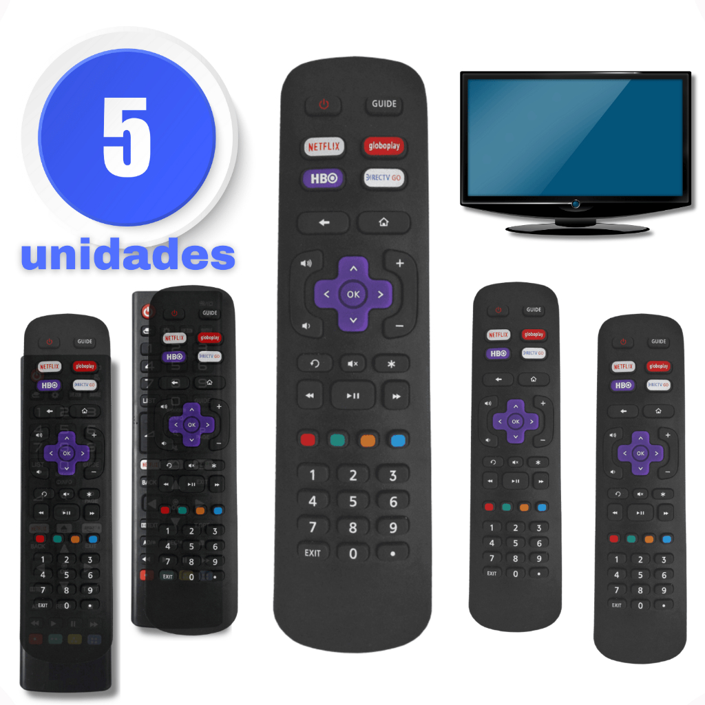 Kit 5 Controle Remoto Compatível Roku Tv Smart TV
