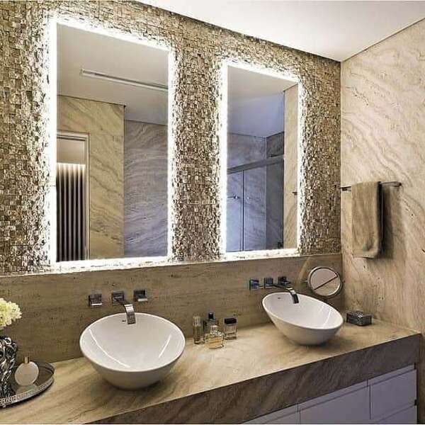 Espelho Grande Com Led Quente e Frio Retangular 80X50cm Para Banheiro Sala Quarto Penteadeira