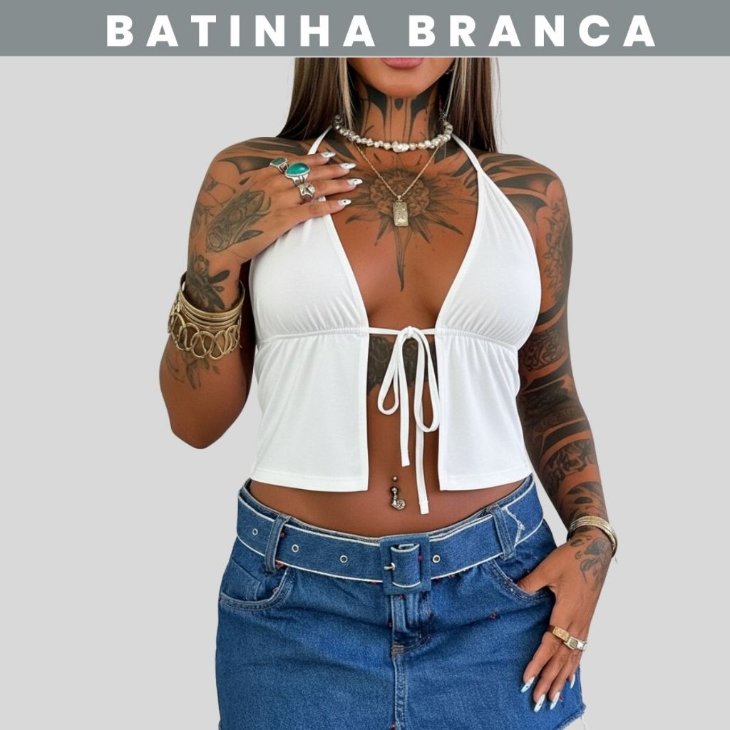 Blusa Feminina top cropped batinha Estilo Gringo decote Recorte Suplex Premium