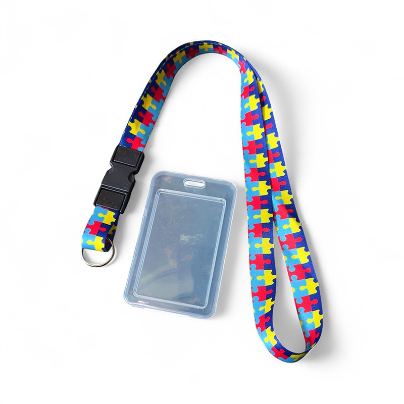 Kit Cordão Autismo - Quebra Cabeça - Dupla Face - com Porta Crachá Vertical Transparente - 1 Unidade em Oferta na Shopee