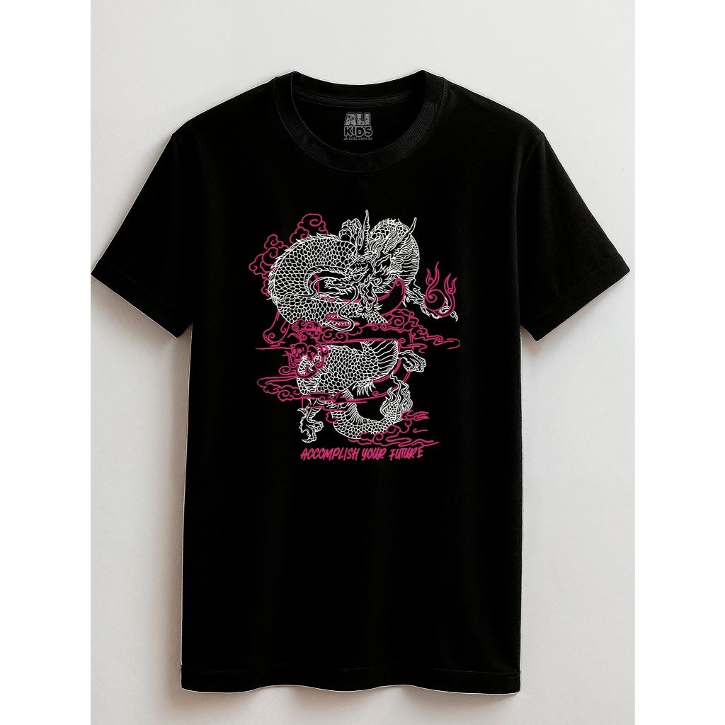 Camisa Dragão Japonês Juvenil e Infantil 2 ao 16 anos Algodão Unissex