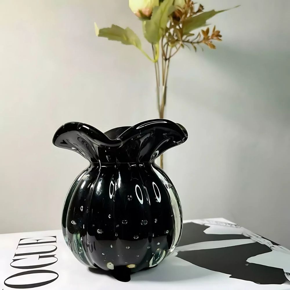 Vaso De Vidro Trouxinha Tipo Murano Preto All Black Decoração Centro De Mesa