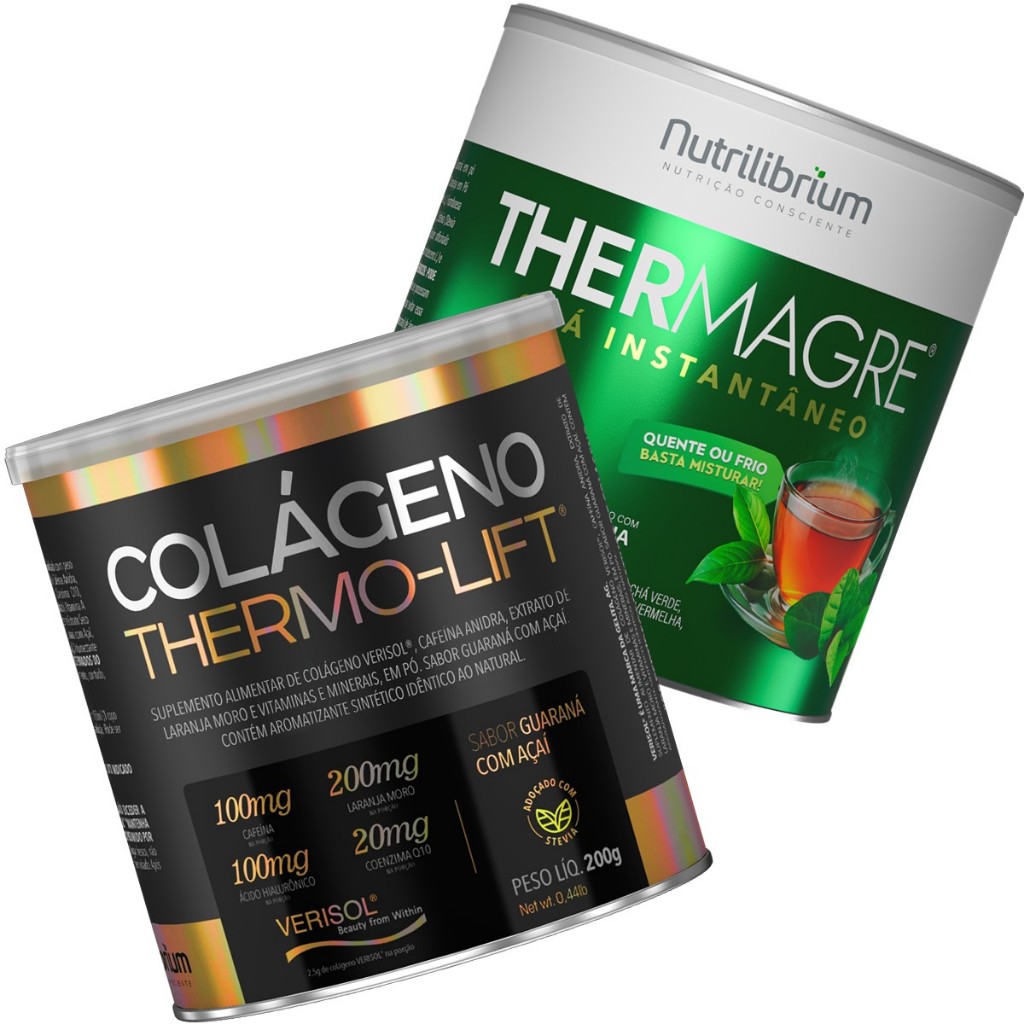 Colágeno Verisol C/ Cafeína Thermo Lift 200g + Chá Verde Thermagre Nutrilibrium em Oferta na Shopee