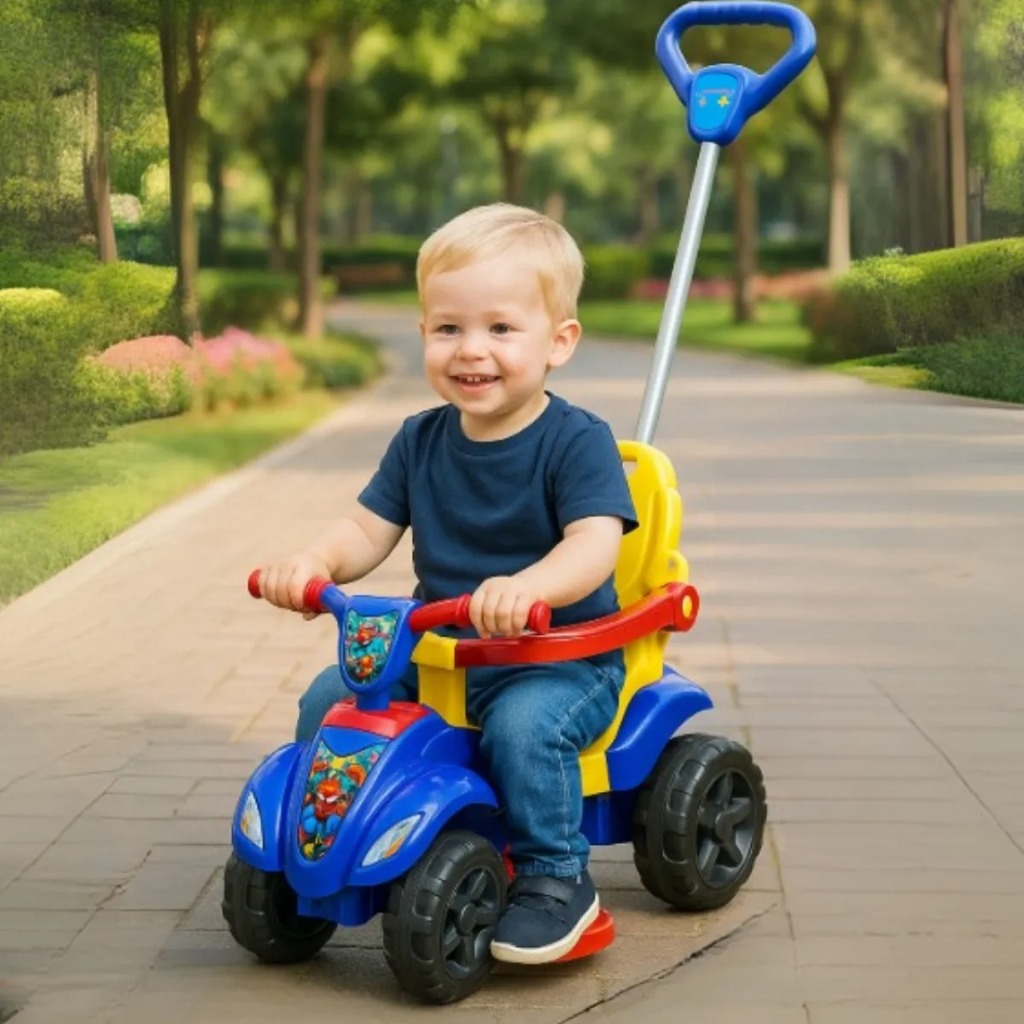 Quadriciclo Infantil Passeio Criança Haste Guia Proteção Carro Pedal Empurrar Brinquedo Diversão