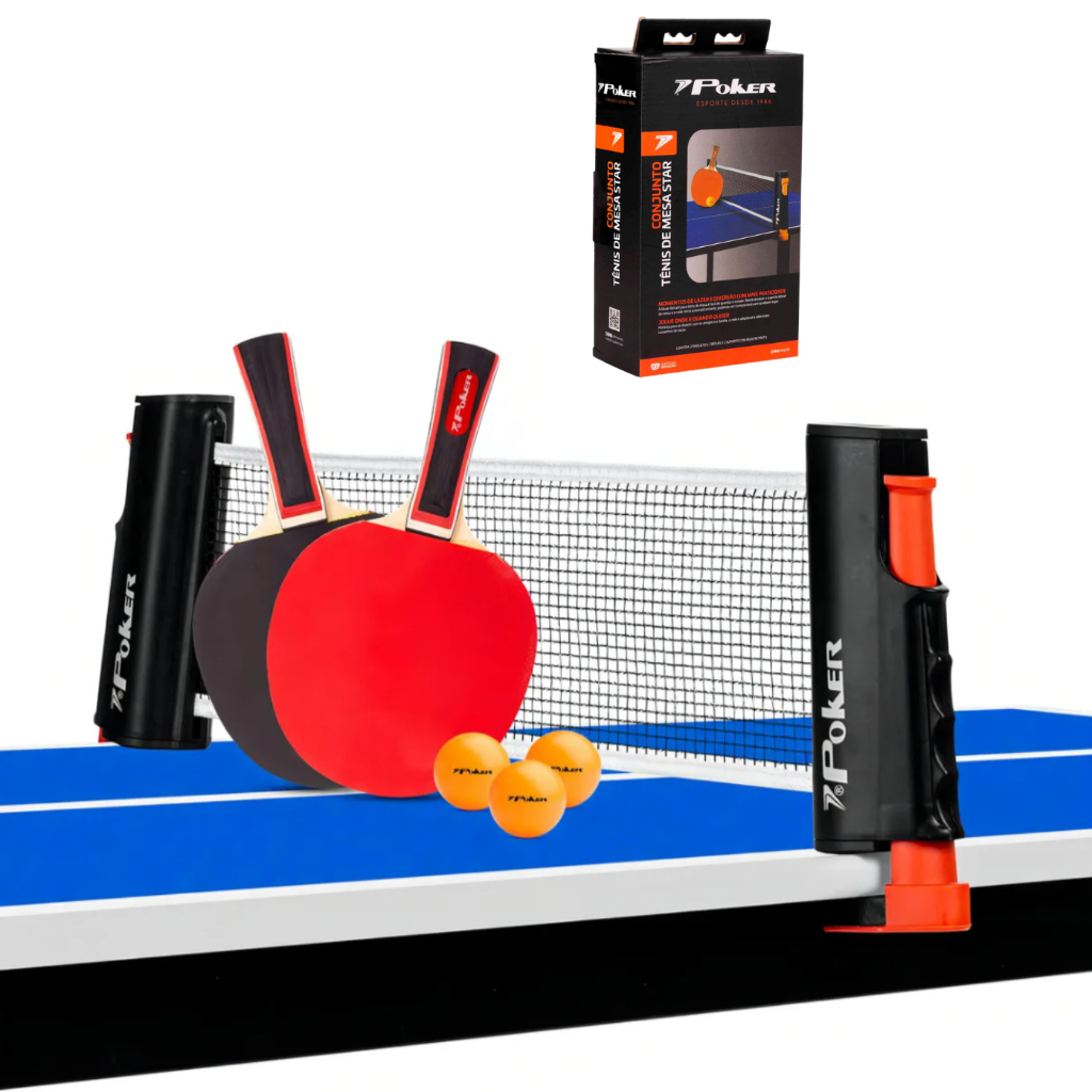 Kit Ping Pong Pro 2 Raquete Rede Retrátil 3 Bolas Poker