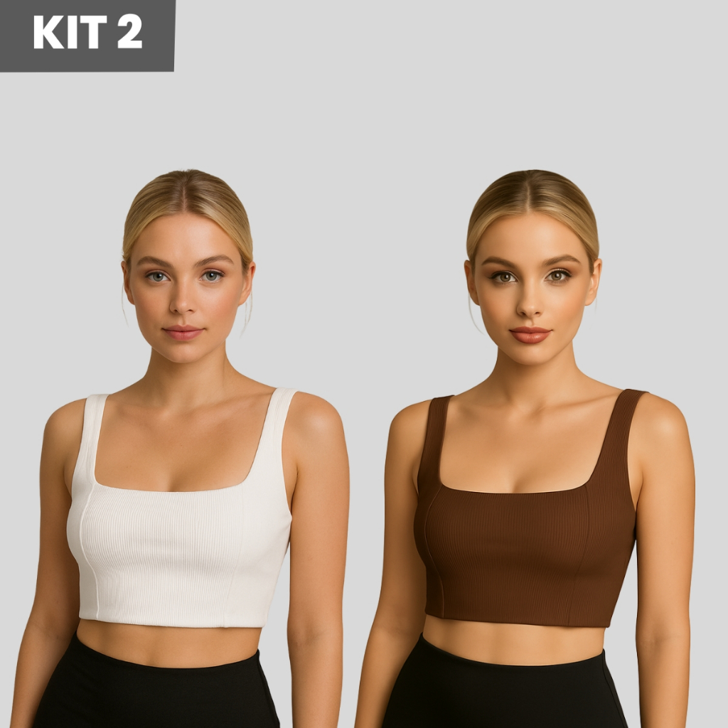 Kit 2 Top Cropped Feminino Academia Ribana Canelada Tecido Duplo | Conforto, Sustentação e Estilo