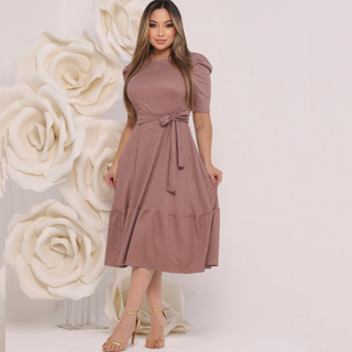 Vestido  Mid Moda Cristã Evangelico Crente Malha Canelada em Oferta na Shopee