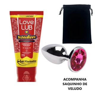 Kit Plug Anal P Prata C/ Joia Pink + Lubrificante Bubbalove Morango Super Gostoso Sexshop em Oferta na Shopee