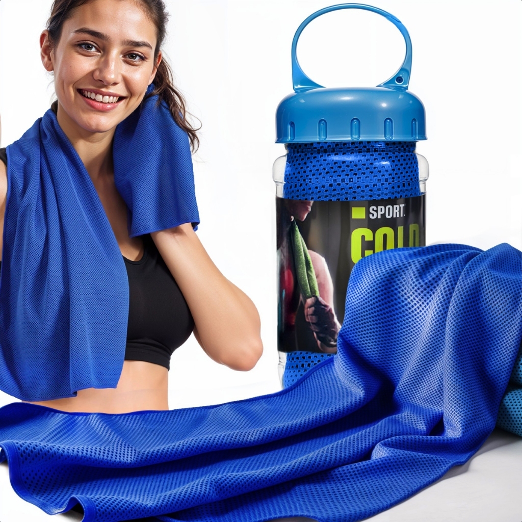 Toalha Esportiva de Resfriamento Instantâneo + Garrafa Portátil - Esportes/Fitness/Academia/Ioga