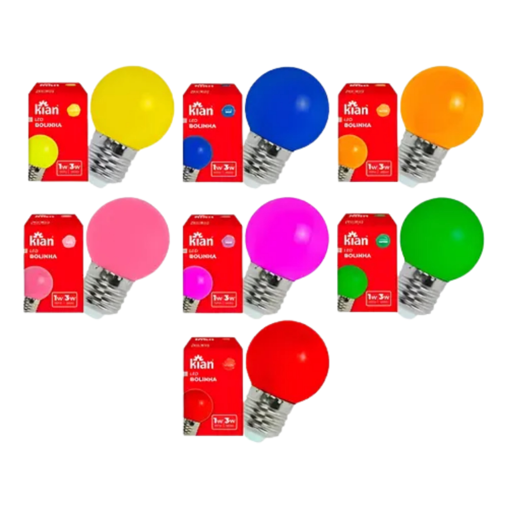 Kit 10 Lampada Bolinha SORTIDAS Led 1w 3w Colorida Abajur