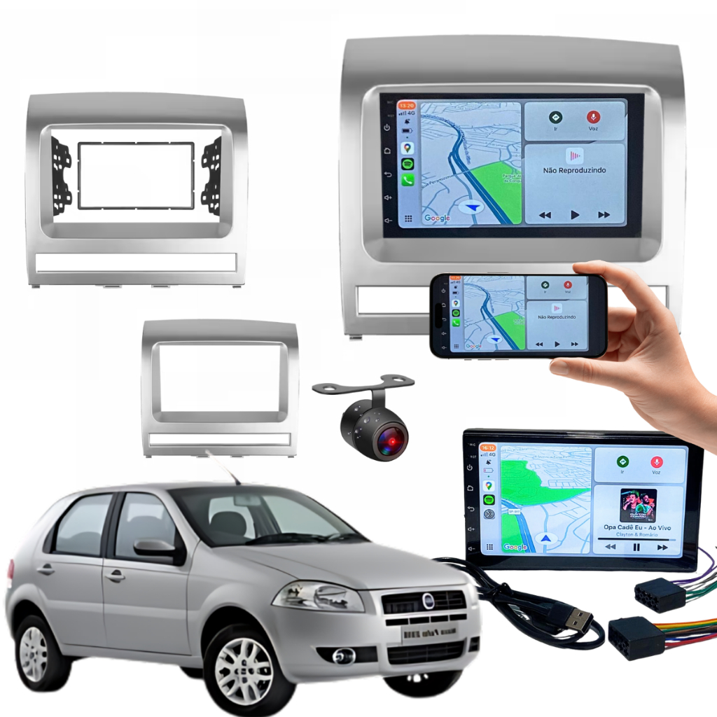 Central Multimídia 7 Polegadas Palio 08/12 Prata CarPlay e Câmera de Ré