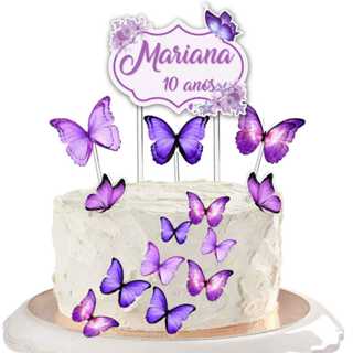 TOPO TOPPER DE BOLO BORBOLETAS LILÁS  / ROSE / PINK PERSONALIZADO em Oferta na Shopee