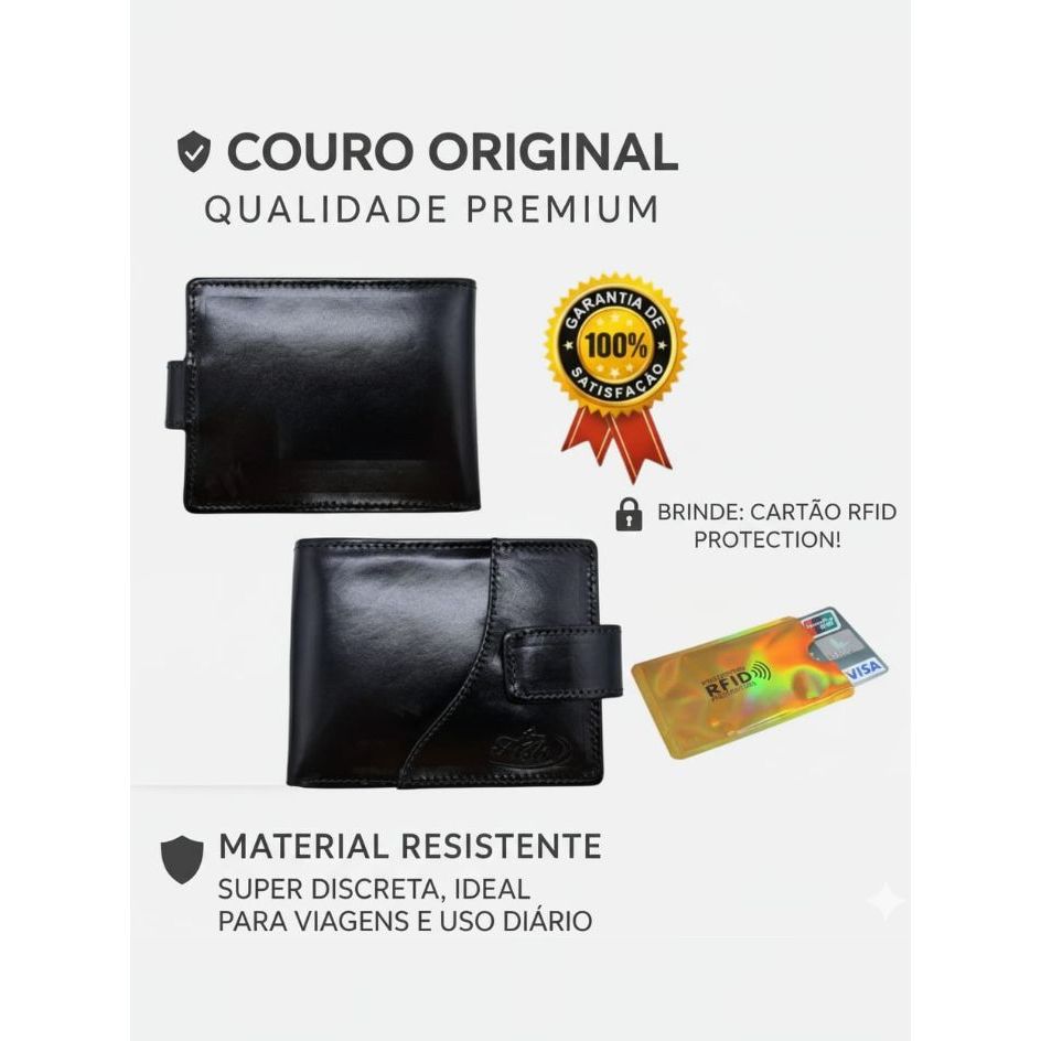 Carteira Masculina Couro Legitimo Luxo Fish Couro Cor Preto Premium Presente bride cartão rfid