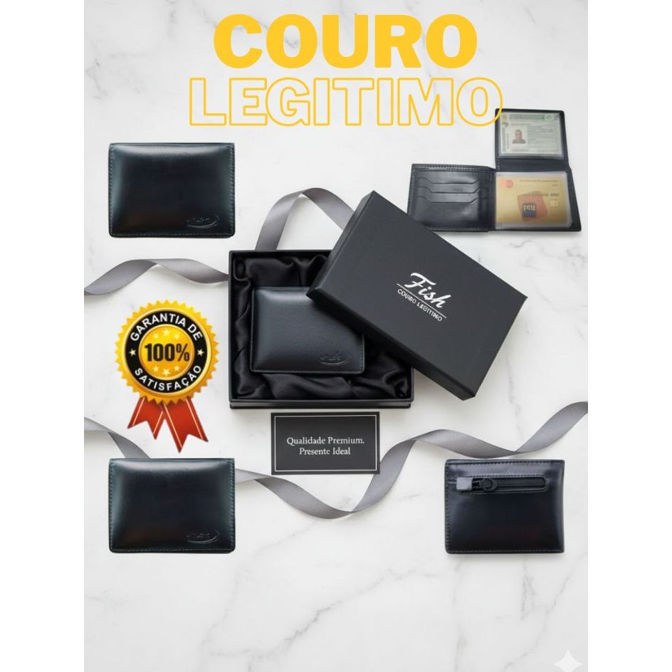 Carteira Masculina Em L Couro Dinheiro Cartões Documentos